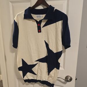 Kids Star Pattern Polo Shirt - Navy and White